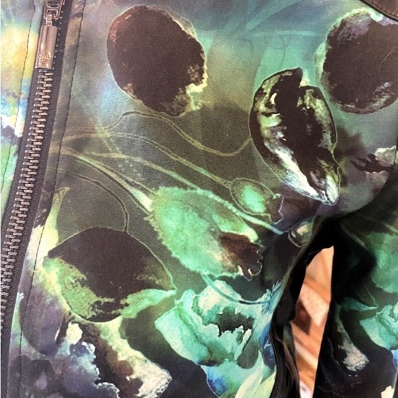 Womens Stella & Jamie Size XS Bomber Jacket Green Black Floral Designer Pocket - Picture 8 of 9